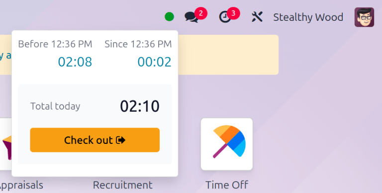 The pop-up that appears when an employee checks in inside the database.