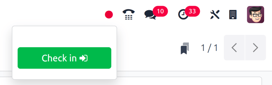 Top right main menu with check in button highlighted.