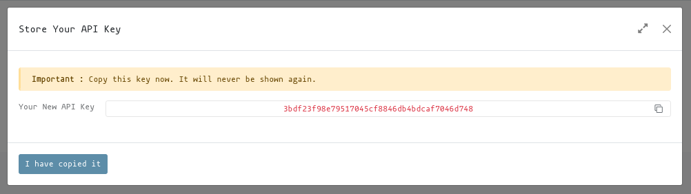 Clipboard to copy API Key