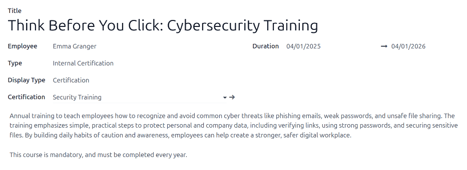 A certification form filled out for an OSHA certificate for construction.