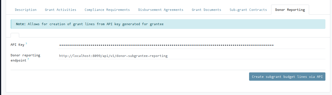 Donor reporting page in Grant