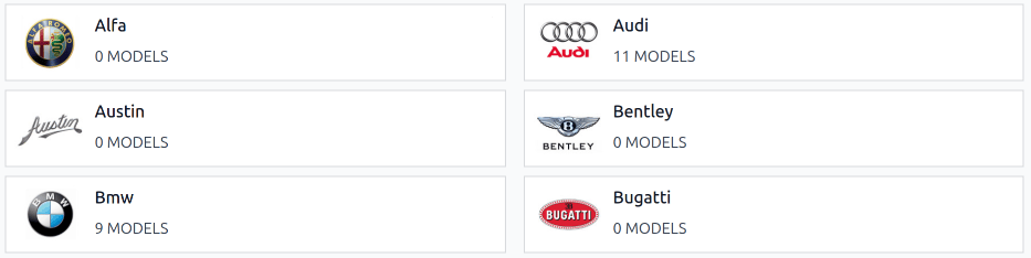 Manufacturer card with the amount of models listed.