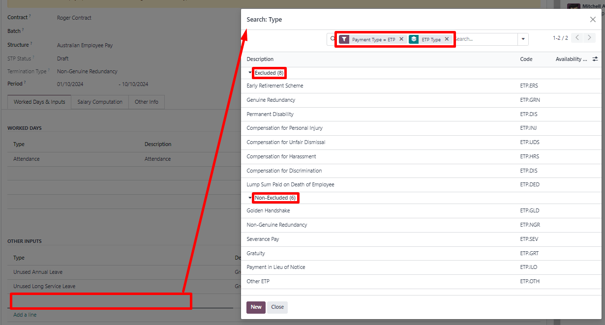 Adding employment termination payments.