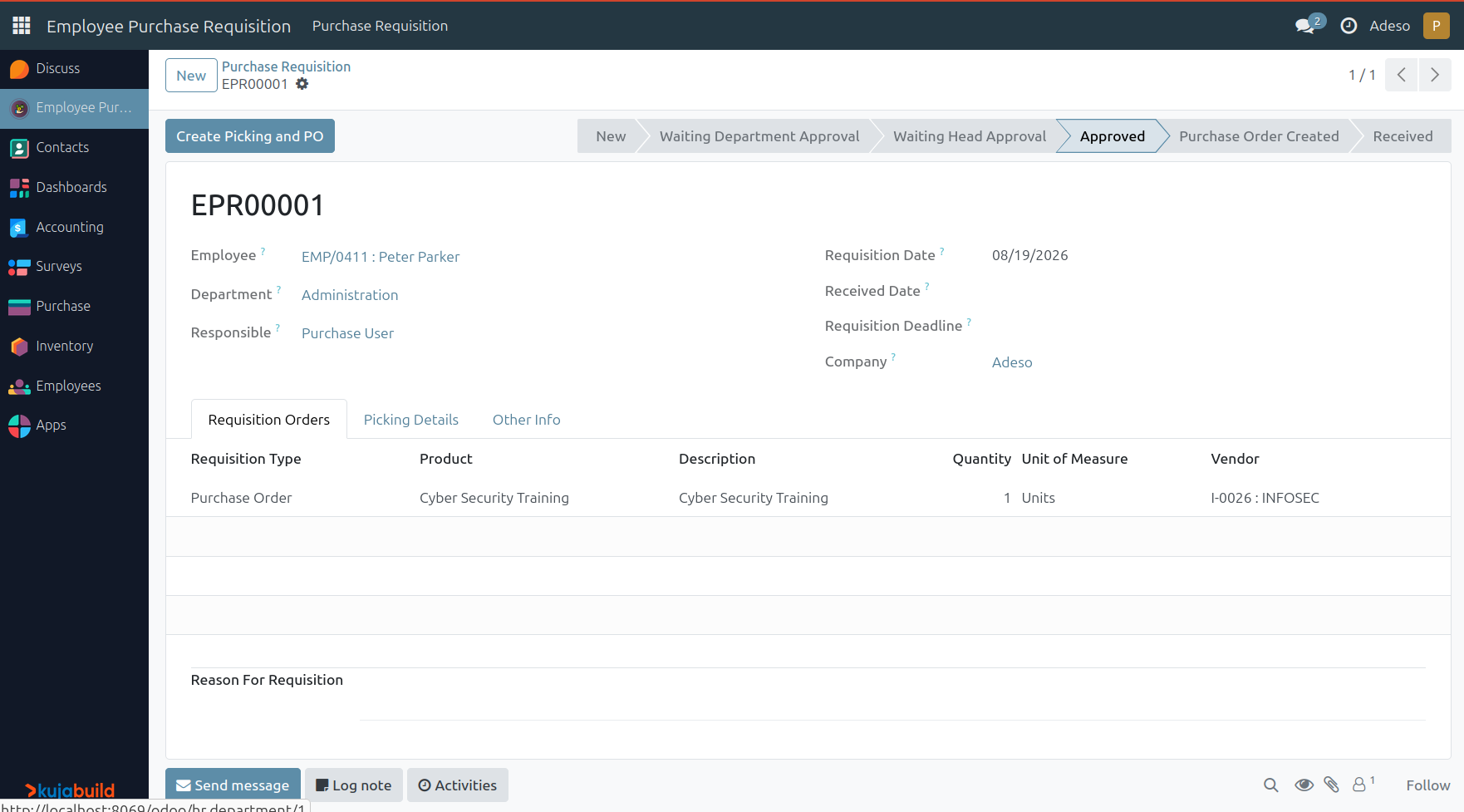 Employee Purchase Requisition after Requisition Manager approval.