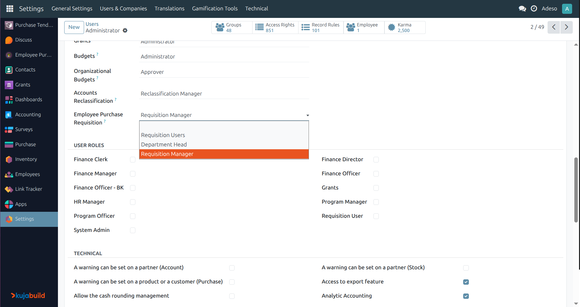 Employee Purchase Requisition User Groups.