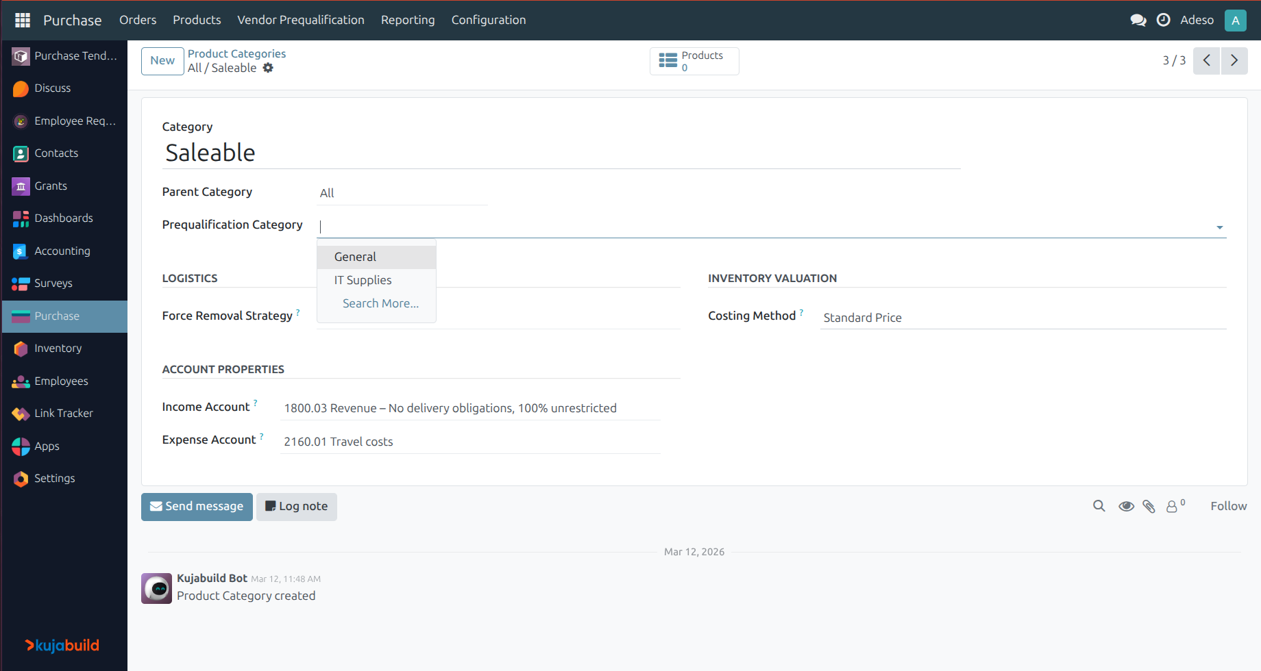 Add vendor prequalification category to product category.