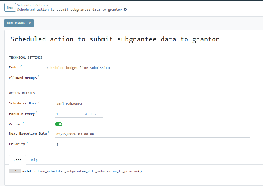 Scheduled Action to perform donor reporting periodically