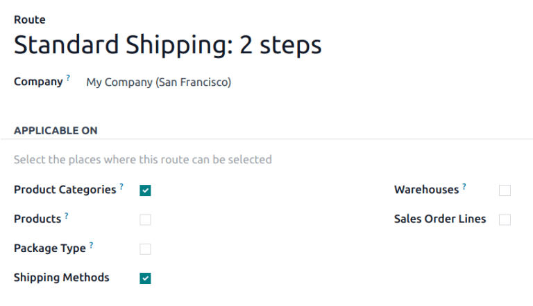 Routes form with the Shipping Methods checkbox selected.